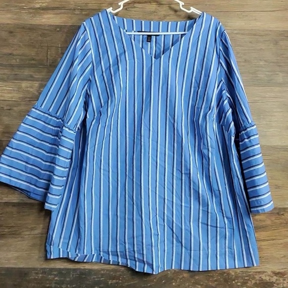 White House Black Market Tops - White House Black Market Blue Striped Blouse